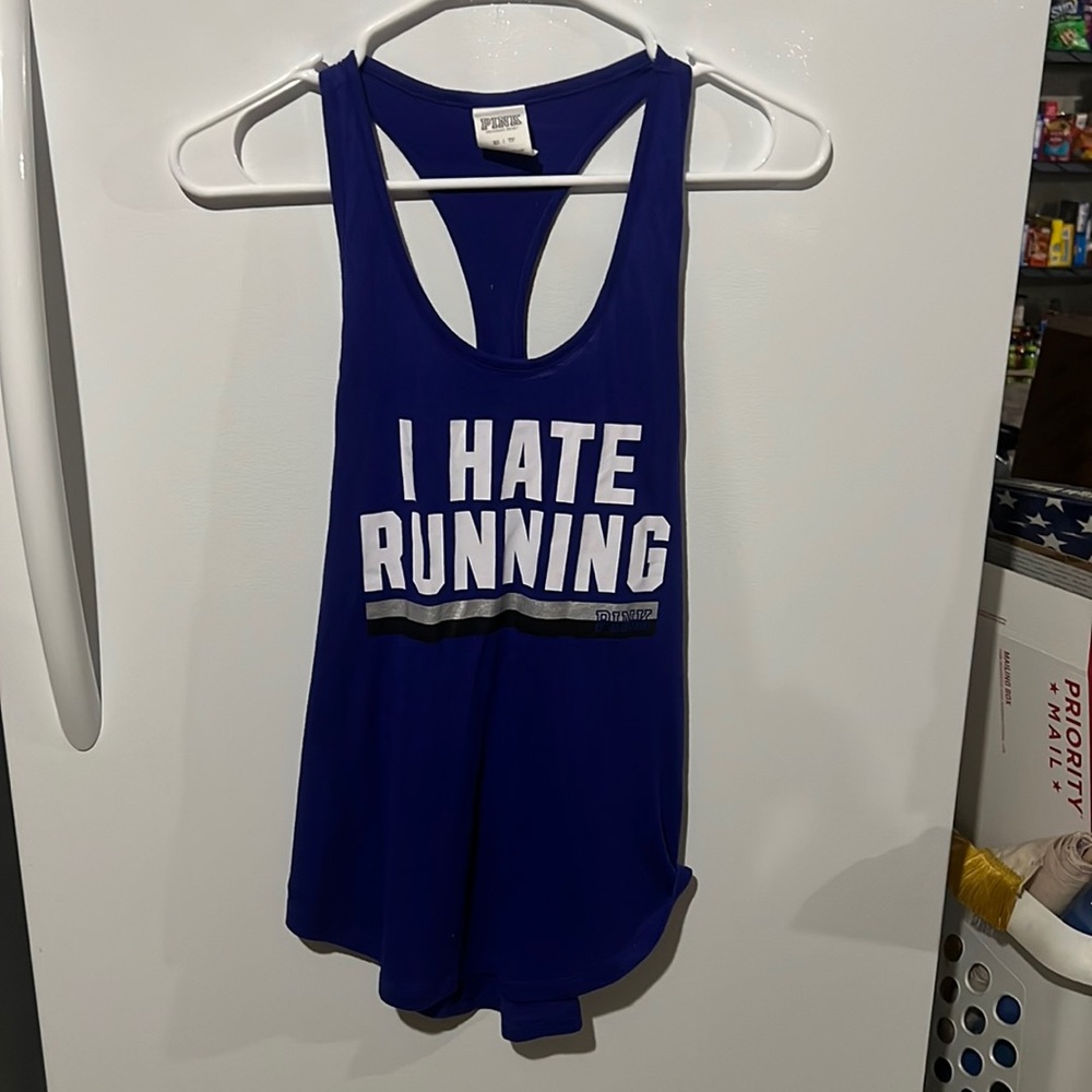 PINK I Hate Running blue tank